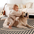 Tangsoo Rainbow Easy Jute Rug 5x7 Large Washable Area Rug for Living Room,Black Non-Slip Thin Outdoor Rug,Modern Farmhouse Indoor Carpet for Dining Room Table Bedroom Patio