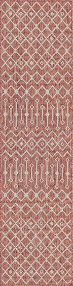 Unique Loom Outdoor Trellis Collection Area Rug - Tribal Trellis (2' x 8' Runner, Rust Red/ Ivory)