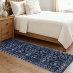 KILOCOCO Hallway Runner Rug 2x7 Runners for Hallways Washable Runner Rug Non Slip Rubber Backed Low-Pile Runners for Bedroom Kitchen Living Room Laundry Room Boho Rugs, Dark Blue