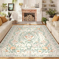 GarveeHome 8x10 Beige Floral Rugs for Living Room Washable Rugs Non Slip Stain Resistant Bedroom Floral Rug Low Pile Soft Dining Room Throw Carpet Beige Bow Large Carpet for Home Office Decor, 8x10