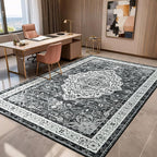 Black 4x6 Rug for Bedroom, Non Slip Washable Area Rugs for Living Room, Distressed Indoor Retro Accent Vintage Carpet for Kitchen, Office, Dining Room, Farmhouse, Kids Room