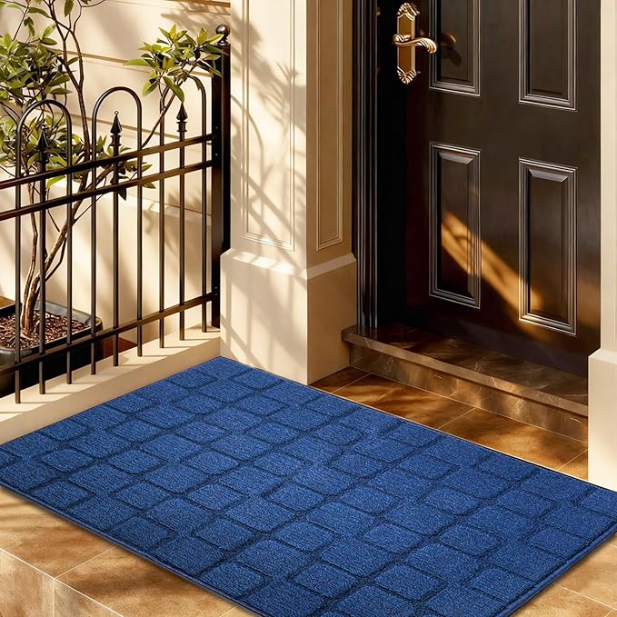 Front Door Mat Outside Entrance, Outdoor Indoor Door Mats for Entryway, Entrance, Entry, Patio, Waterproof Non Slip Doormat, Low-Profile, 31.5" × 39“, Navy Blue