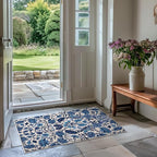 EVERGRACE Area Rugs for Entryway 2x3, Boho Floral Faux Wool Indoor Outdoor Small Rugs, Washable Rugs for Bedroom Bathroom Laundry Doormat, Low Pile Floor Mat Carpet for Home Decor, Celtic Blue