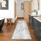 jinchan Kalen Runner Rug 2x8 Washable Hallway Rug Vintage Runner Indoor Floor Cover Thin Retro Distressed Floral Country Non Slip Carpet for Entryway Bathroom Kitchen Bedroom Living Room Stairway Blue