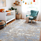 WITSHOCK Living Room Area Rugs 6x9: Abstract Rugs Machine Washable for Bedroom Carpet Resistant Non-Slip Carpet Large Indoor Floor for Dining Room Farmhouse Nursery Blue Brown