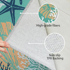 Tritard Coastal Area Rug 3x5 - Small Machine Washable Foldable Throw Rugs Non-Slip Beach Ocean Entryway Indoor Entrance Carpet for Kitchen Bathroom Laundry Bedroom Living Room, Teal and Turquoise