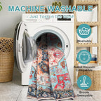 WILLSUN Washable Area Rugs, 4x6 Non-Slip Boho Large Area Rugs for Living Room, Bedroom, Machine Washable Vintage Rug, Indoor Floral Print Carpet for Home Decor, Kid & Pet Friendly Mat