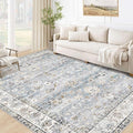 Area Rug 5x7 Living Room Rug, Machine Washable Vintage Distressed Boho Area Rug Non-Slip Soft Low Pile Large Indoor Rugs for Bedroom Kitchen Dining Room Office(Light Blue,5'x7')