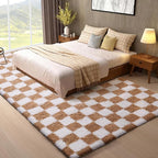 Ophanie Checkered Beige & White Rug for Living Room Bedroom, Fluffy Soft Cute Fuzzy Area Rugs, Shag Plush Shaggy Bedside Floor 8x10 Furry Carpet for Kids Baby Teen Dorm Nursery Home Decor Aesthetic