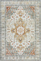 Moynesa Ultra-Thin Washable Area Rug - 4x6 Vintage Living Room Rugs Non-Shed Non Slip, Oriental Low Pile Indoor Accent Floor Carpet for Bathroom Bedroom Laundry Mudroom Entrance, Beige/Gold