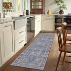 Washable Area Rug 2'6'' x 8' Vintage Traditional Persian Mat - Foldable Distressed Non-Slip Machine Washable Carpet for Living Room Bedroom Kitchen Home Decor - Indigo and Gold