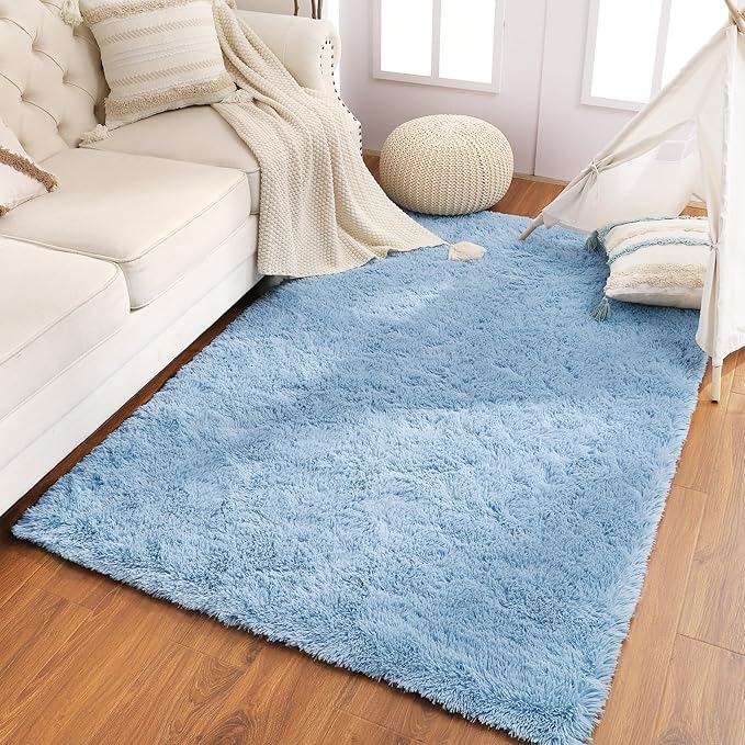 Beglad Fluffy Large Area Rugs 6x9 Feet, Modern Minimalist Style Shag Fuzzy Rugs, Non-Slip Indoor Carpet Soft Rugs for Kids Room, Bedroom & Living Room, Cobalt Blue