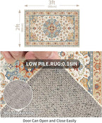 Enkor Area Soft Rugs 2x3 Washable Non Slip Boho Small Floor Entryway Rugs for Living Room Bedroom, Vintage Style Farmhouse Mat for Kitchen Orange & Beige