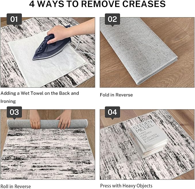 Modern Abstract Hallway Runner Rug, White Black Grey Taupe Washable Kitchen Runner Non-Slip Soft 2x8 Runner Rug Thin Print Faux Wool Carpet for Entryway Bedroom Laundry Room Indoor Home Decor