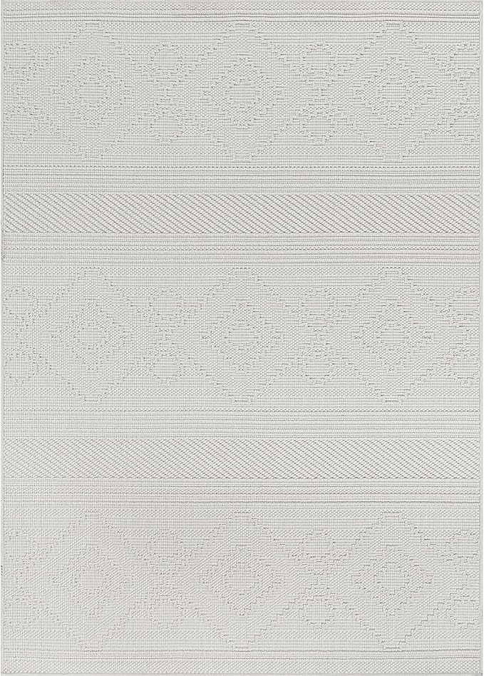 Beverly Rug Micro Loop Area Rug White 8x10 Modern Luxury Soft Boho Geometric Durable Indoor Area Rugs for Living Dining Room Office Stain Resistant Non Shedding Casual Indoor Carpet White 8 x 10