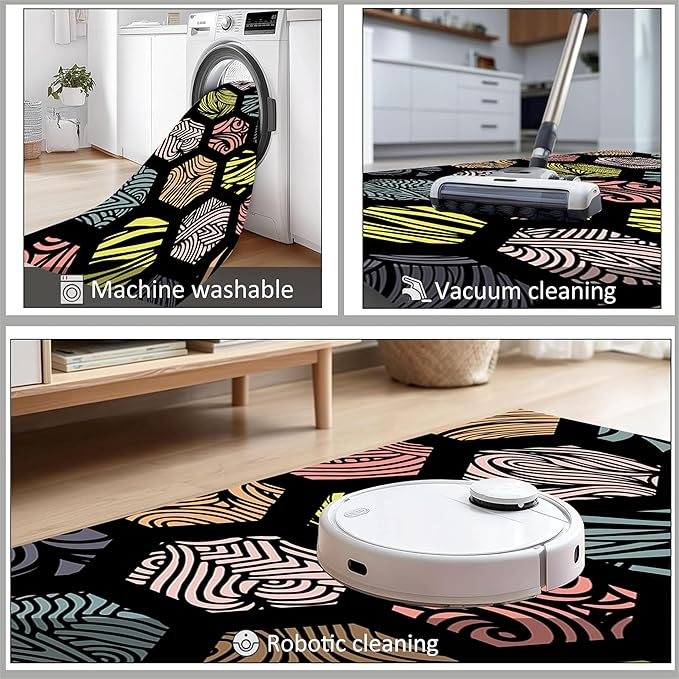 Large Living Room Area Rug 7x9ft,Modern Geometric Rugs, Multicolor Low Pile Farmhouse Carpet, Machine Washable & Non-Slip Non-Shedding for Classroom, Bedroom & Dorm