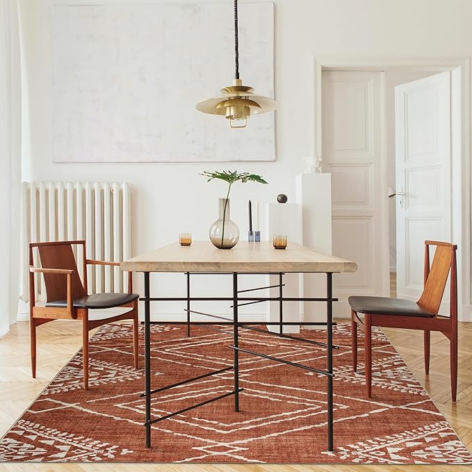 ReaLife Rugs Machine Washable Area Rug Runner - Living Room Bedroom Bathroom Kitchen Entryway Office - Padded Low Pile Stain Resistant Premium - Moroccan Diamond Tribal - Jax - Orange 3' x 5'