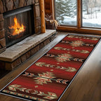 Red Arrow Runner Rug, 4x10ft Retro Geometric Hallway Runner Rug - Corridor & Busy Home Foyer Rugs, Washable Flannel Non-Slip Mat, Southwestern Tribe Decor Carpet for High-Traffic Areas