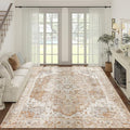 jinchan Kelda Living Room Area Rug 10x12 Washable Rug Vintage Indoor Large Floor Cover Distressed Lightweight Non-Slip Low Pile Thin Mat Stain Resistant Carpet for Bedroom Dining Room Office Brick Red