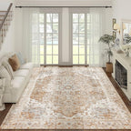 jinchan Kelda Living Room Area Rug 10x12 Washable Rug Vintage Indoor Large Floor Cover Distressed Lightweight Non-Slip Low Pile Thin Mat Stain Resistant Carpet for Bedroom Dining Room Office Brick Red