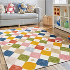 jinchan Macy Area Rug 3x5 Kids Washable Indoor Floor Cover Non-Slip Modern Soft Rug Elementary School Classroom Colorful Diamond Carpet for Nursery Playroom Daycare Bedroom Living Room Circus on Cream