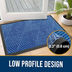 Kitinjoy Front Door Mat Outside Entrance, Sturdy Natural Dirt Trapper, Heavy Duty Rubber Doormat, Low Profile Non-Slip Backing, Easy Clean Floor Mat for Indoor Outdoor Entry, 29.5X17 Inch, Blue