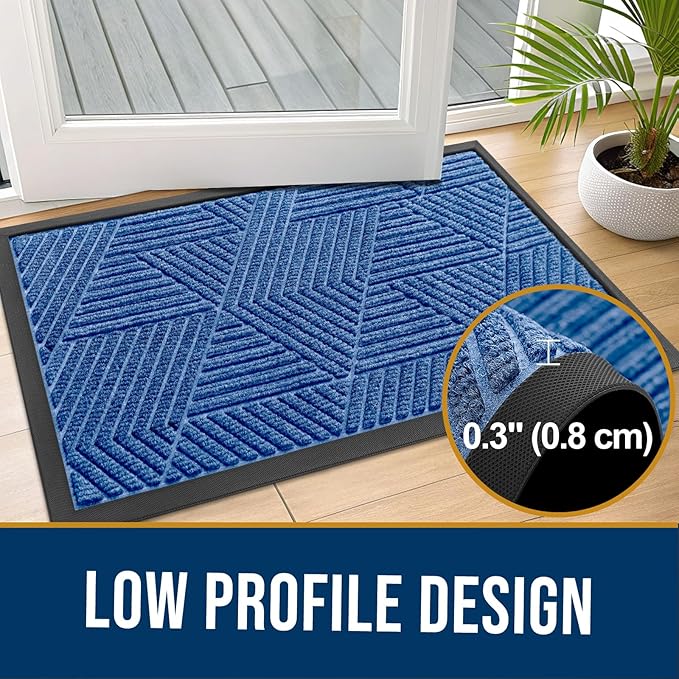 Kitinjoy Front Door Mat Outside Entrance, Sturdy Natural Dirt Trapper, Heavy Duty Rubber Doormat, Low Profile Non-Slip Backing, Easy Clean Floor Mat for Indoor Outdoor Entry, 47X32 Inch, Blue