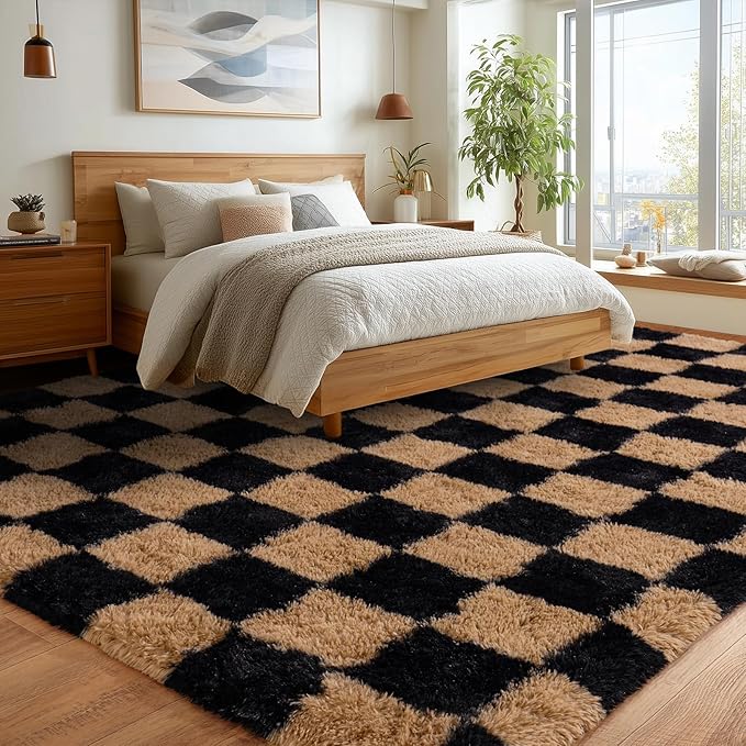 Upgrade Non-Slip Plush Rugs for Living Room, Soft Shaggy Carpets for Living Room, Fuzzy Rugs for Kids' Room, Perfect Decor for Modern Home Grid 6x9Feet