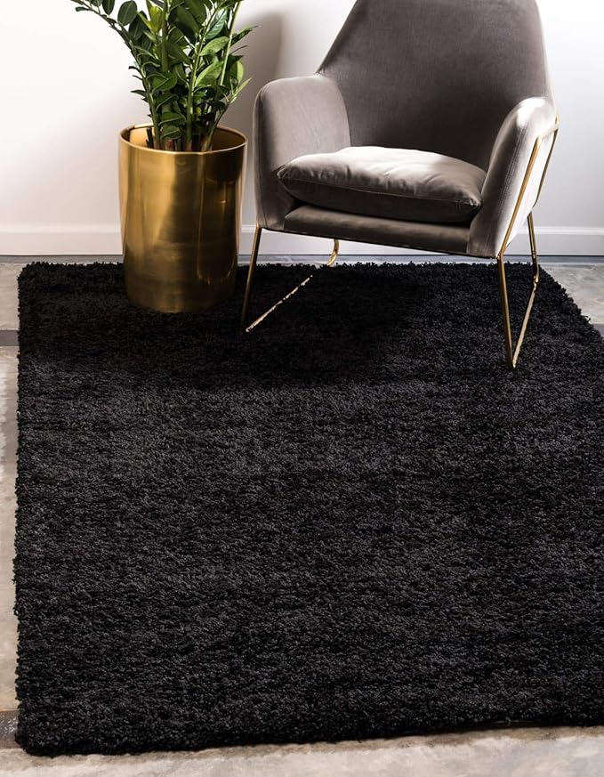Unique Loom Solid Shag Collection Area Rug (10' x 13' 1" Rectangle, Jet Black)