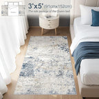 Washable Area Rug: 3x5 ft Abstract Small Rugs for Entryway Kitchen Living Room Bedroom - Non Slip Modern Neutral Carpet Indoor Front Door - Beige Blue