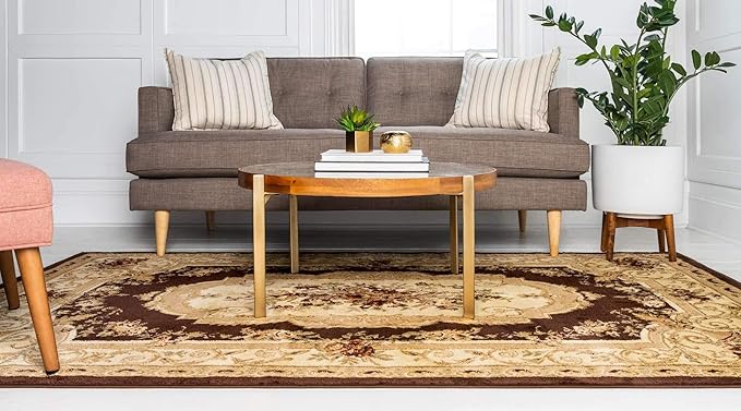 Unique Loom Versailles Collection Traditional Classic Floral Motif Area Rug (7' 0 x 10' 0 Rectangular, Brown/ Ivory)
