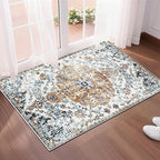 Small Area Rug 2x3ft Entryway Rug Non-Slip Vintage Washable Area Rugs Indoor Door Mat, Boho Faux Wool Carpet Kitchen Rugs with Rubber Backing for Bedroom, Kitchen, Room Entryway