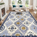EnHomee Area Rugs 5x7, Soft Washable Rugs for Living Room Bedroom, Boho Non Slip Low Pile Stain Resistant Washable Rug Large Carpet for Dining Room,Easy to Clean Living Room Rug, Blue
