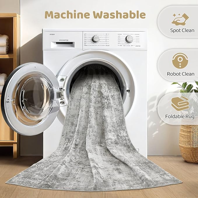 8x10 Area Rugs Living Room: Washable Large Abstract Neutral Modern Soft Rugs Stain Resistant Indoor Floor Non-Slip Accent Carpet for Bedroom Nursery Playroom Office Dining Room Home Decor- Greige