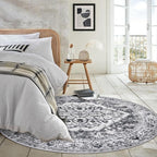 KOZYFLY Round Rug 6 Ft Rugs for Entryway Washable Circle Rug Non Slip Round Living Room Rugs Printed Faux Wool Round Dining Room Floor Carpet for Living Room, Entryway, Bedroom, Grey