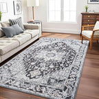 8x10 Large Area Rugs for Living Room, Washable Vintage Rugs-Low Pile Carpet, Non-Slip Soft Distressed Printed Patterns Rugs for Bedroom, Dining Room, Black