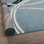 Rugshop Modern Wavy Circles Design Oval Rug, Non-Shedding Carpet for Living Room, Bedroom, or Dining Room, Blue, 5' x 7' Oval