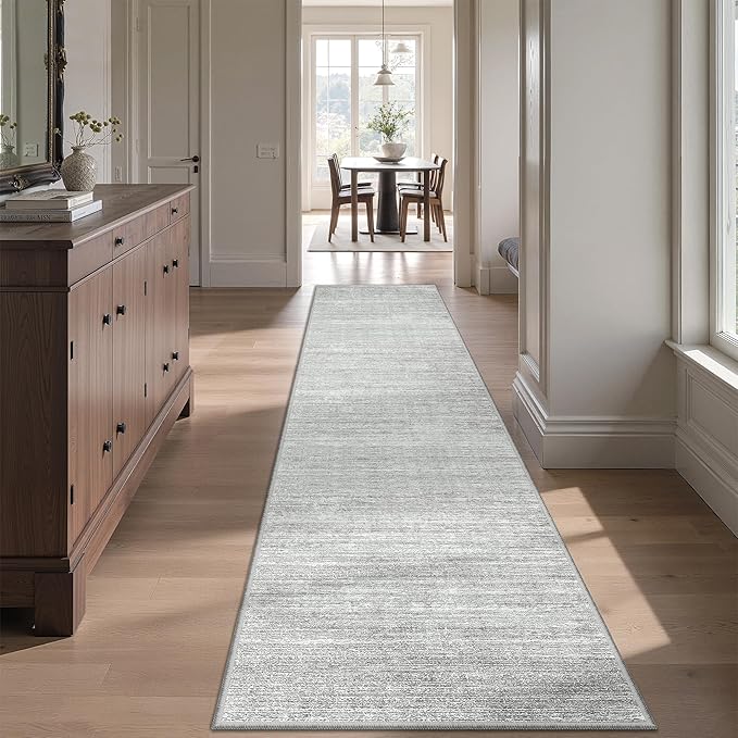 Valenrug Washable Rugs 2x10 - Stain Resistant 2x10 Area Rugs for Living Room, Non Slip Backing Large Area Rugs for Bedroom, Folable Machine Washable Area Rug (2'x10', Grey)