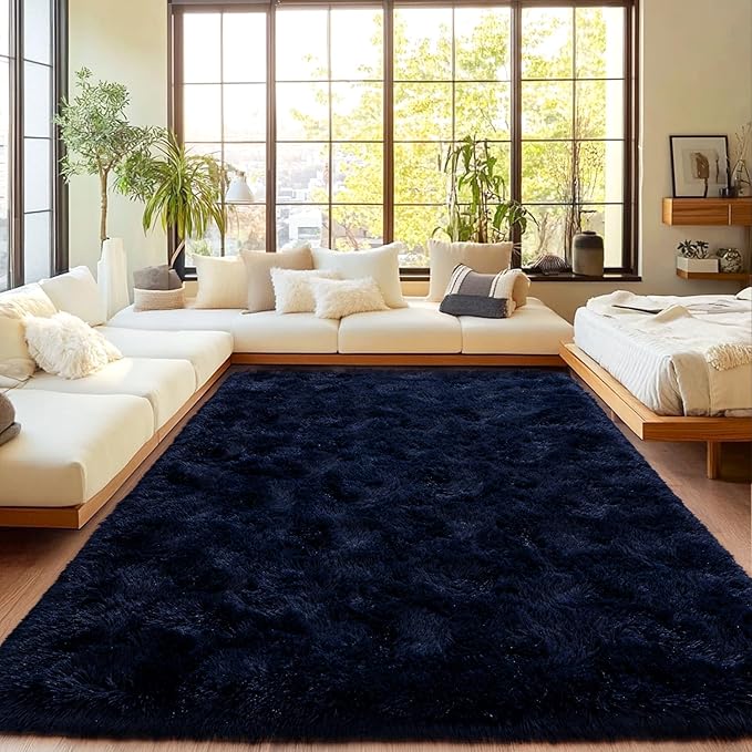 Area Rugs for Living Room, Soft Shaggy Carpets for Living Room, Fuzzy Rugs for Kids' Room, Perfect Decor for Modern Home Navy Blue 9x12 Feet