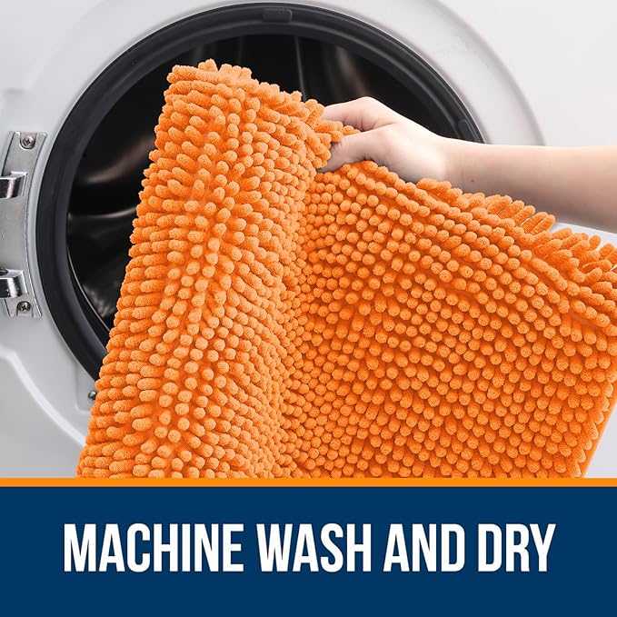 OLANLY Bathroom Rugs 36x24, Extra Soft Absorbent Chenille Bath Rugs, Rubber Backing Quick Dry, Machine Washable Bath Mats for Bathroom Floor, Tub and Shower, Home Decor Accessories, Orange