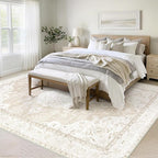 Vintage Living Room Area Rug - 8x10 Large Machine Washable Boho Moroccan Rug Distressed Farmhouse Rugs for Bedroom - Soft Non-Slip Indoor Carpet for Dining Room Office Nursery(Boho Beige, 8'x10')