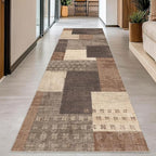 Modern Geometric Patchwork Indoor Runner Rug for Living Room, Beige 2.7'x 8' Large Rug Rockwood Collection Hardwood Floors Decor for Bedroom, Beige Throw Carpet for Office Entryway Dining Room