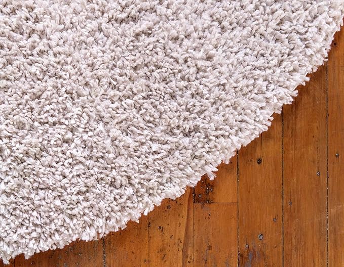 Unique Loom Davos Shag Collection Area Rug - Solid (6' 1" Round, Linen)