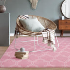 Amearea Fluffy Indoor Area Rug, Soft Trellis Moroccan Rugs for Bedroom, Shag Modern Area Rug for Living Room Kids Room Nursery, Easy Clean, Home Decor Low Pile Carpet, Pink 5x7 Feet