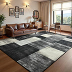 DweIke Washable Area Rugs for Living Room, 6x9 Large Bedroom Rugs, Geometric Non Slip Low Pile Indoor Throw Carpets for Bedroom Apartment Dining Room Home Office Hardwood Floor, Black and White