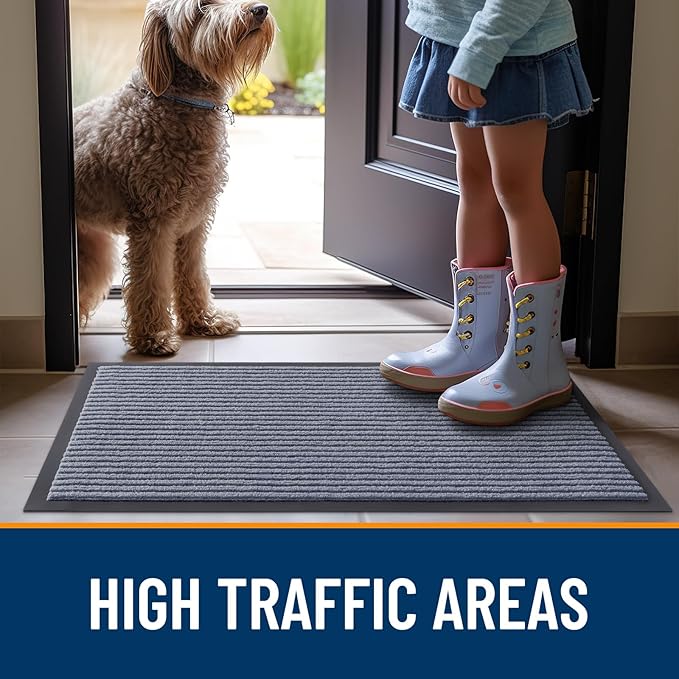 OLANLY Front Door Mat Indoor Outdoor Entrance, Waterproof Heavy Duty Doormat, Fade Resistant, Low Profile, Easy Clean Patio Porch Welcome Floor Mats for Entry, 59x23, Ash Grey