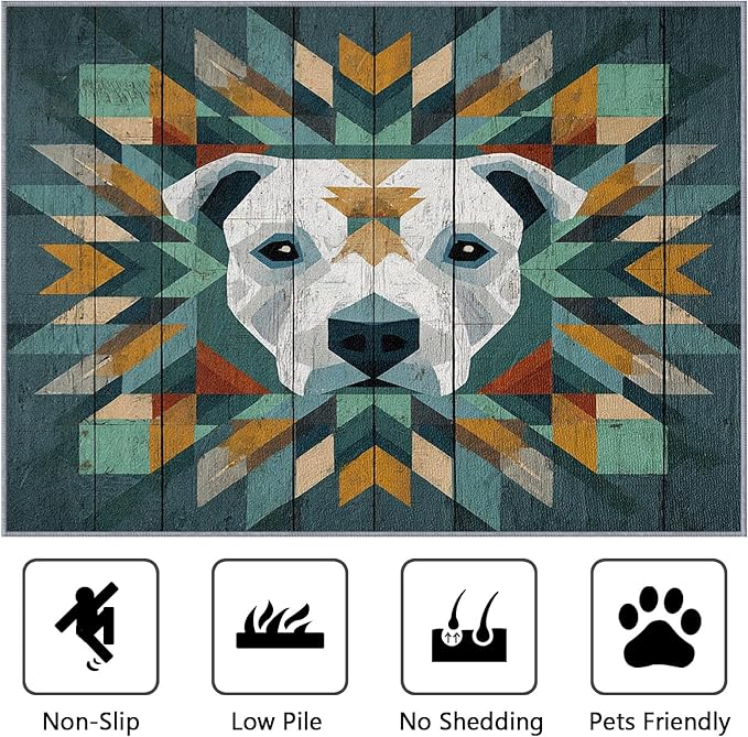 Pitbull Large Area Rug 8x10 - Modern Geometric Dog Rustic Wood Grain Rugs for Living Room Non Slip Low Pile Machine Washable Dining Room Rug, Dog Carpet Home Decor & Gifts