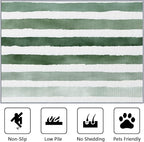 Striped Large Area Rug 8x10 - Green and White Stripe Minimalist Watercolor Rugs for Living Room Non Slip Low Pile Machine Washable Dining Room Rug, Striped Carpet Home Decor & Gifts