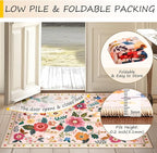 Floral 3x5 Area Rug Machine Washable Soft Print Boho Carpet Non Slip Doormat Low Pile Flower Area Rugs for Living Room Bedroom Nursery Kitchen Dining Room Indoor-Pink