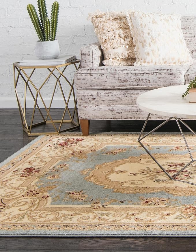 Rugs.com Chateau Collection Rug – 9' x 12' Light Blue Medium Rug Perfect for Living Rooms, Large Dining Rooms, Open Floorplans